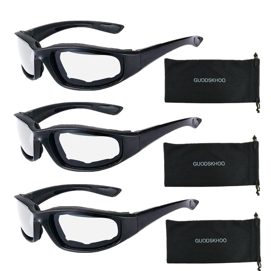 GUODSKHOO Cycling Glasses Mens Sports Sunglasses Windproof Protection Light Night Vision Glasses Stylish Outdoor Motorcycle Glasses for Men Woman 3Pcs (Clear)