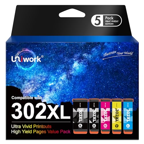 Image of Uniwork Remanufactured 302XL Ink Cartridge Replacement for Epson 302XL Printer Ink Cartridges 302XL 302 XL T302XL T302 to use with Expression Premium XP-6000 XP6000 XP-6100 (PBK /BK /C /M /Y, 5 Pack)