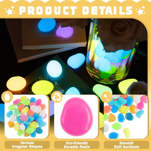 Image of 50 PCS Large Glow in The Dark Rocks - Mixed Color Luminous Stones 4.5cm Big | Glow Stones Fish Tank Rocks Outdoor Decor Garden Yard Walkway Pathway FD05LMX50