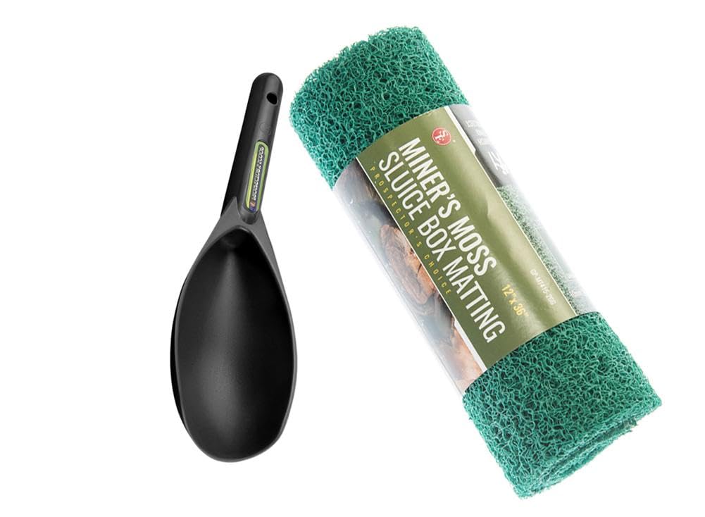 Sluice MonkeyGreen Miner's Moss Sluice Box Matting, 12"x 36" 10mm Thick & Black Scoop