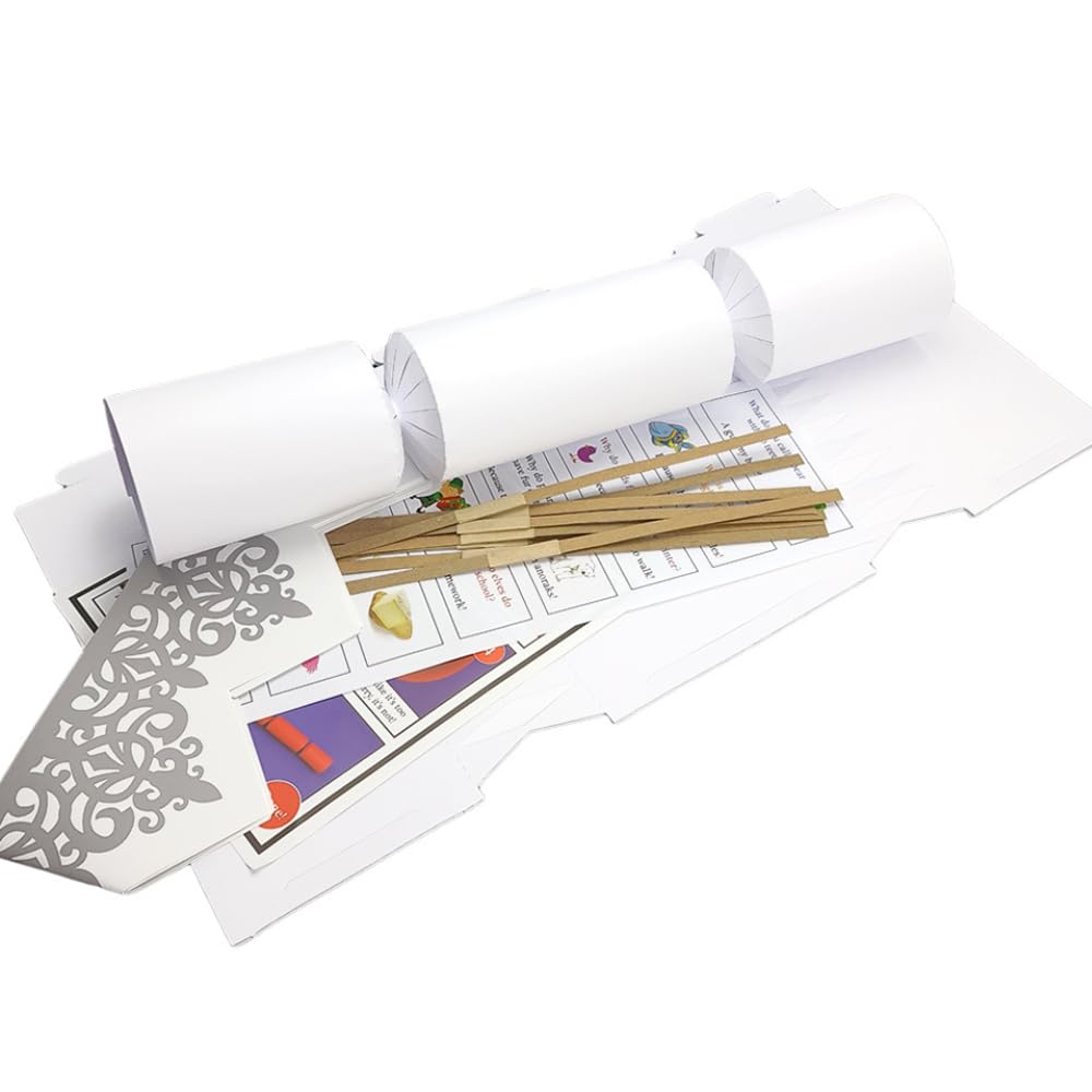 Bespoke by Crafty Capers 50 Basic White Crackers | With Snappy Strips, Hats & Jokes | Recyclable
