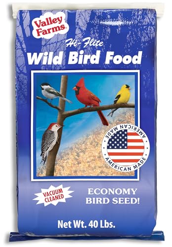Valley Farms Hi-Flite Wild Bird Food for Outside feeders, Bird Seed with Millet, Crack Corn, and Black Oil Sunflower Seeds Birds, Economy Bird Seed for Outside Feeders, Birdseed (40 LBS)
