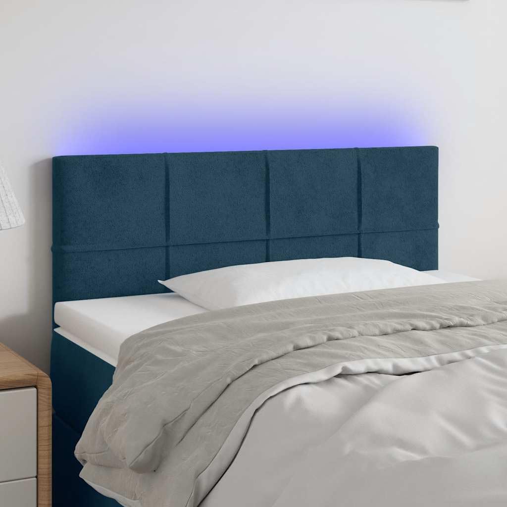 Testiera del letto a LED, velluto blu scuro 80x5x78/88 cm, altezza regolabile, striscia LED tagliabile, diodi colorati, supporto posteriore perfetto, connettore USB,