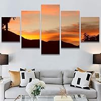 SIGNWIN 5 Panel Canvas Wall Art Sunset in The Mountains for Home Decorations Ready to Hang - 60