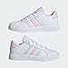 adidas Grand Court Lifestyle Tennis Lace-Up Shoes (Little Kid) Sneaker, White/Crystal Jade/Clear Pink, 13 US Unisex