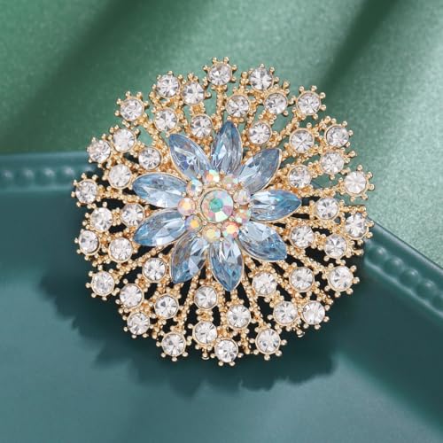 Rhinestone Crystal Flower Brooch Pin Sparkling Large Crystal Sunflower Brooch Vintage Floral Lapel Pins Rhinestone Flower Bouquet Broochs Rose Snowflake Broochs Wedding Bridal Dress Jewelry for Women3