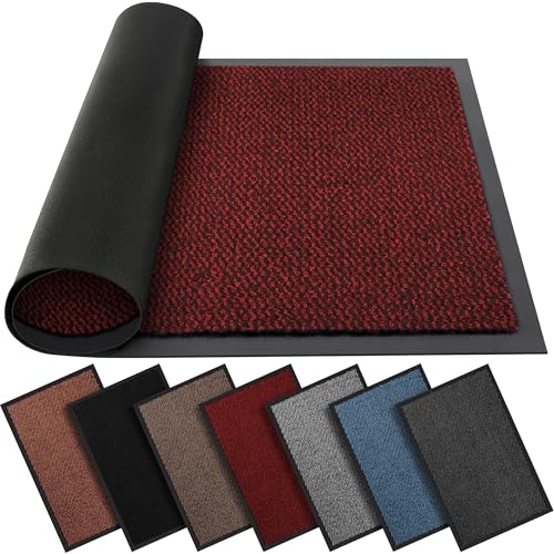 Image of BLADO Washable Door Mats - Non-Slippery Heavy Duty Doormats - Stylish & Large Rubber Door Mat - Perfect Dust Grabbing Outdoor & Indoor (Red, 50cm x 80cm)