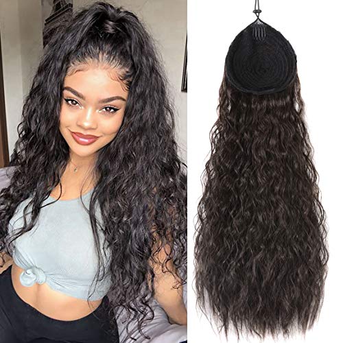 BETWO 20" Synthetic Kinky Straight Ponytail Long Afro Kinkly Curly Hair Bun Extension With Two Plastic Combs Hairpiece Yaki Synthetic Hair Extension Clip In Hair Extensions(2#)