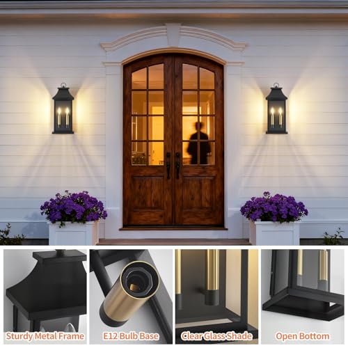 Image of 22'' Large Outdoor Light Fixture, 1 Pack Modern Black Exterior Wall Lantern