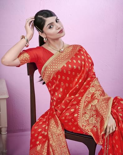 Image of SIRIL Women's Banarasi Soft Silk Saree Pure Silk with Unstitched Blouse Piece
