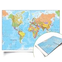 Maps International - World Map Detailed - Updated 2025 - Silk Art Paper - Folded Format - 84.1cm (w) x 59.4cm (h)
