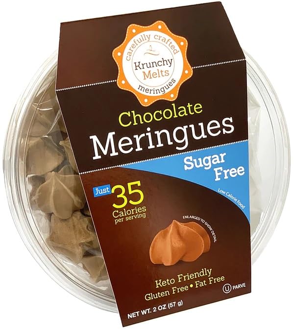 Krunchy Melts - Original Sugar Free Meringue Cookies - Sugar Free Meringues - Zero Net Carbs - Gluten Free - Nut Free - 30 Calories Per Serving - Low Calorie Snack - Sweet Treats - Kosher Pareve - 2 Oz Tubs (Chocolate, 2 pack)