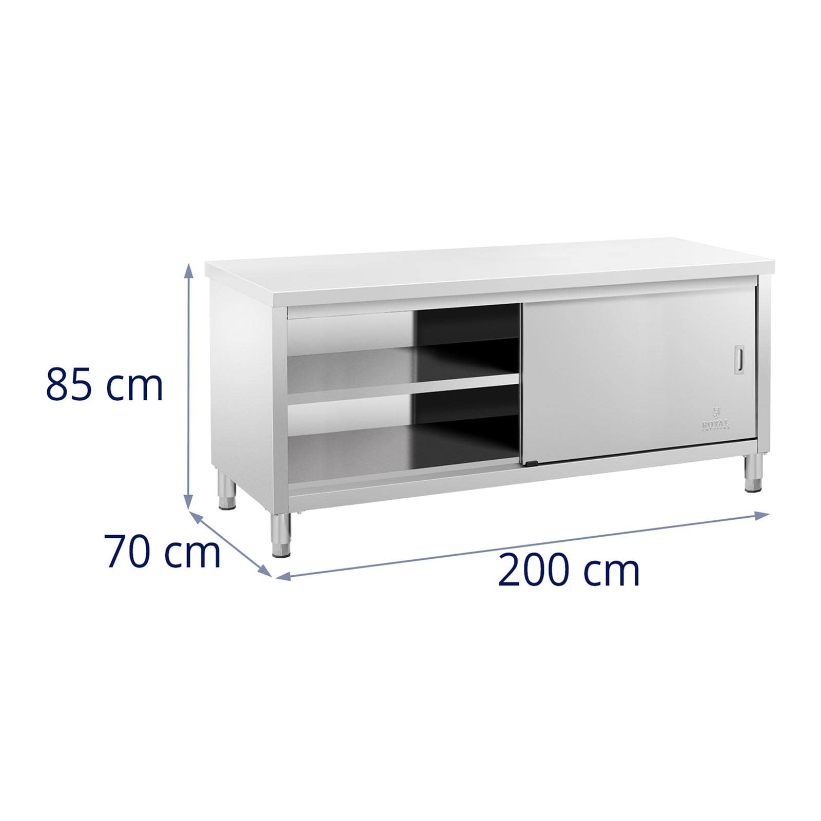 Royal Catering Tavolo Armadiato Acciaio Inox Banco Da Cucina Porte Scorrevoli RCSSCB-200X70-E (200 x 70 cm, 600 kg)