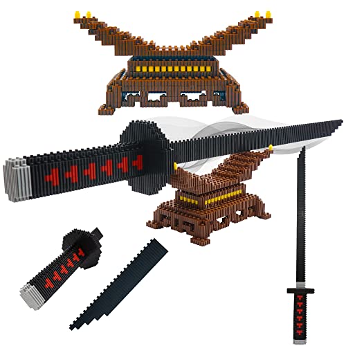 Image of Anime Demon Slayer Sword Building Kit Set, 19in Cosplay Tanjiro Samurai Swords Building Blocks with Sword Stand, Demon Slayer Katana Swords Model Building Toy Gift for Kids, Adults