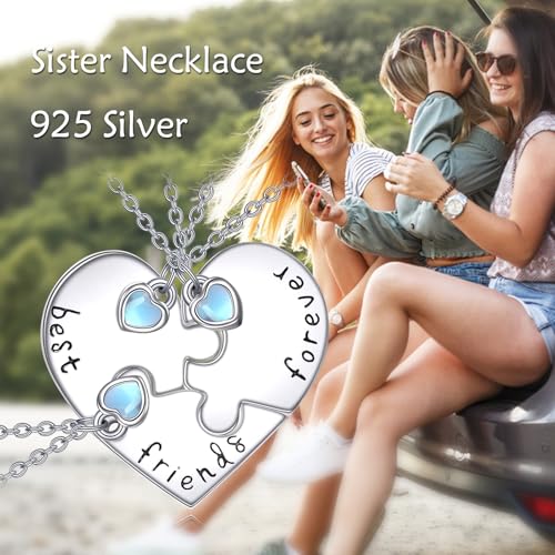 BFF Heart Necklace Sterling Silver Heart BFF Moonstone Pendant for Best Friend Sister Jewelry Friendship Gifts for Women 3 Sister3
