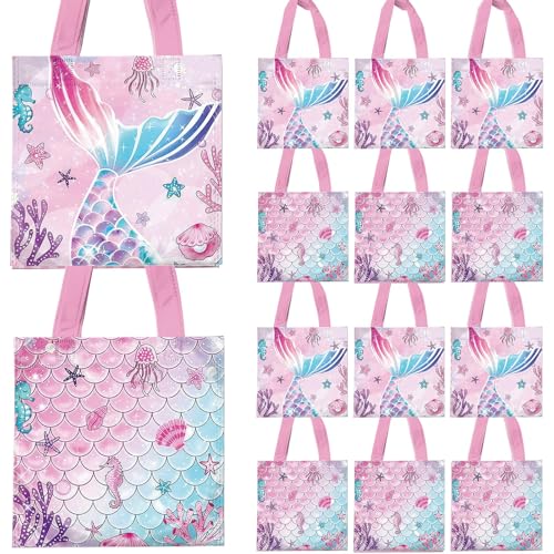 Yizeda 20Pcs Mermaid Gift Bags Party Favors Bags Non-woven Treat Bags with Handle for Girls Birthday Baby Shower Mermaid Party Supplies Decorations