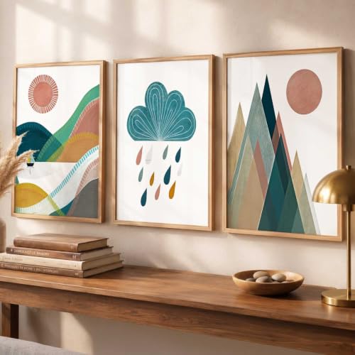 Image of kotart Boho Art Home Decoration Paintings With Frame For Living Room Bed Room Hotel Wall Decor Digital Reprint Set of 3 (19X25 inch)