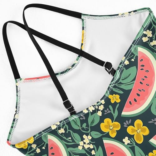 Girl's Swimsuit 1-Piecing Toddler Girl Bathing Suit Swim Suits for Girls Beach Swimwear 3T Watermelons Slices Leaves Flowers4