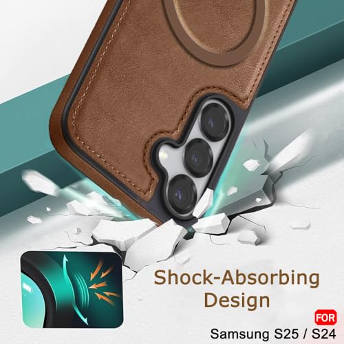 Image of TheGiftKart Genuine Leather Finish Back Cover Case for Samsung Galaxy S25 / S24 5G | Raised Edges for Camera & Screen Protection | Shockproof Stunning Minimalist Design (MagSafe Compatible, Brown)
