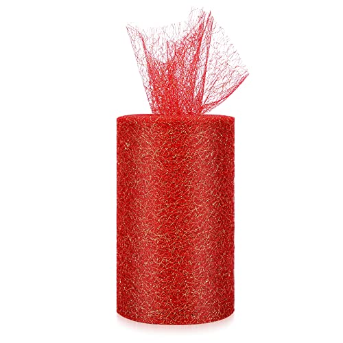 Tulle Fabric Rolls, 6" by 50 Yards (150FT) Tulle Organza Fabric Spool Fiber Net Soft Tulle for DIY Wedding Bouquet Tutu Birthday Party Decoration (Red)