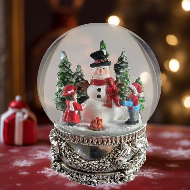 Romway Large Christmas Snow Globe, 150mm Water Globe, Musical Children Make Snowmen Snow Globes Playing Snowflakes, Led Light Snow Globes for Kids, Crystal Water Globe Decoration