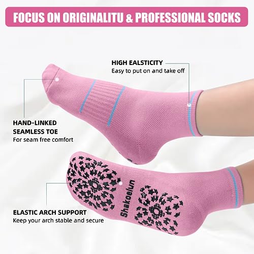 Image of Non Slip Pilates Socks with Grips for Yoga, Barre, Grippy, Hospital, Ballet for Women with Arch Support.