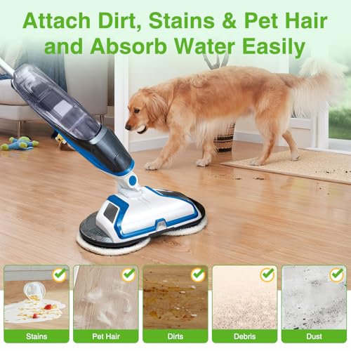 Image of 8 Pack Mop Pads Replacement Compatible with Bissell Spinwave 2124, 2039A, 2307, 23157, 23159, 20393, 20399 Hard Floor Spin Mop, 2 Soft Pads, 4 Scrubby Pads, 2 Heavy Scrub Pads