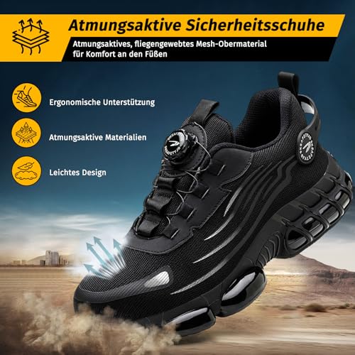 FOGOIN Sicherheitsschuhe Herren S3 Explorer 3.0 Sportliche Arbeitsschuhe Leicht Trends Drehknopf Anti-Smash und Anti-Punktur Arbeit Versicherung Schuhe Unisex