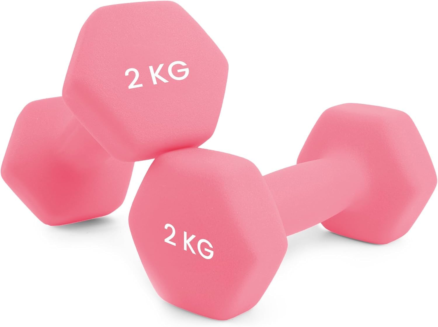 unycos - Neopren Hanteln【2er-Sets, 2 kg】Hexagon Kurzhanteln, Rutschfest für Damen und Männer, Anti-Roll-Design | Fitnessstudio, Krafttraining, Pilates, Gymnastik, Fitnessgeräte für Zuhause (Rosa)