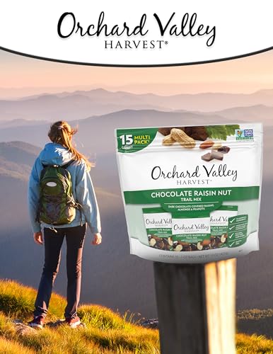 Orchard Valley Harvest Chocolate Raisin Nut Trail Mix, Dark Chocolate Covered Raisins, Almonds, and Peanuts, Gluten Free, Non-GMO, No Artificial Ingredients, 1 Ounce Bags (Pack of 15)