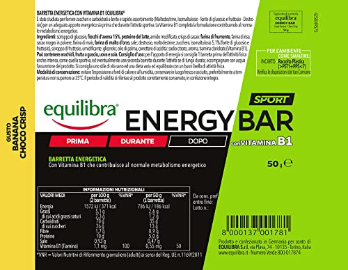 Equilibra Integratori Alimentari, Barretta Energy Bar Banana Choco Crisp, con Vitamina B1, Barretta Energetica, Gusto Banana Choco Crispy, Fornisce Zuccheri e Carboidrati, 20 Barrette da 50 g - Image 4