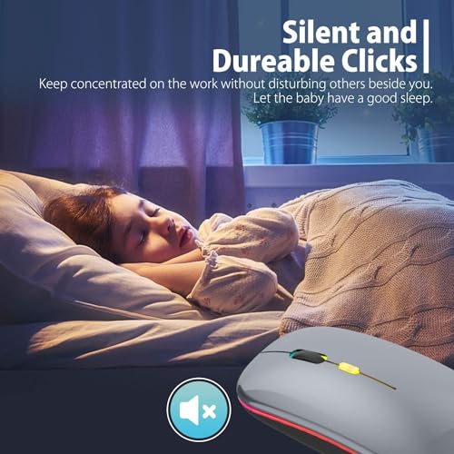 Image of LED Wireless Mouse, Slim Silent Mouse 2.4G Portable Mobile Optical Office Mouse with USB & Type-c Receiver, 3 Adjustable DPI Levels for Notebook, PC, Laptop, Computer (Gray)