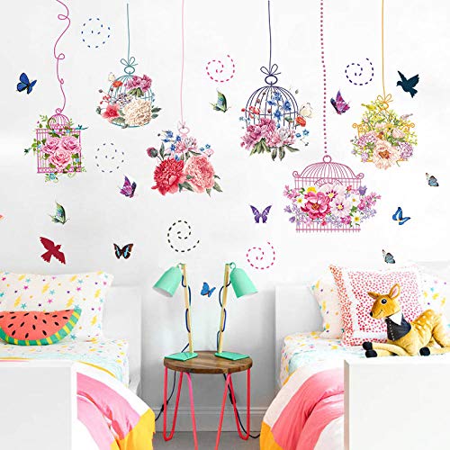 Adesivo murale con gabbia per uccelli fiore