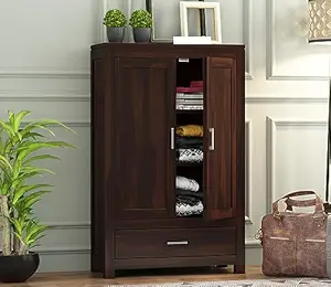 KARINA FURNITURE Wooden Wardrobe for Clothes | Sheesham Wood 2-Door Wardrobe with 3 Shelves Storage | Solid Wood Large Cupboard Almirah: Storage Cabinet for Your Living/Bedroom/Office (Design 19)