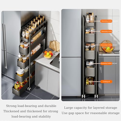 Cupboard Gadgets wąski wózek do przechowywania w łazience i kuchni – oszczędzający miejsce organizer z 3-5 poziomami do małych pomieszczeń