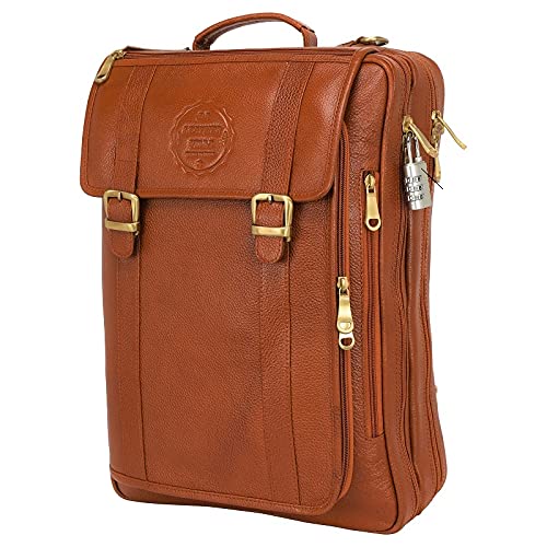Da leather villa Full Grain Leather Backpack For Men & Women 16 Inch Laptop Backpack Bag Travel Office Backpack Bags (Tan)