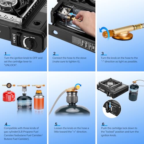 WADEO Three Fuel Portable Camping Stove with Windblocker, 3 in 1 Propane Butane Isobutane Stove with Carrying Case and Stainless Steel Hose Adapters, Gas Camp Stove for Cooking, BBQ, Travel RV, Hiking - Image 6