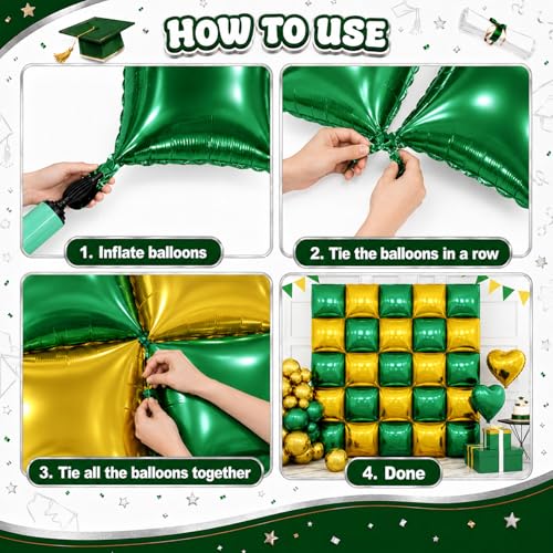 Image of Metallic Dark Green and Gold Double Sided Square Foil Balloons Wall,19 Inches Chrome Foil Balloons Tunnel Arch Kit for Bachelorette, Anniversary, New Year,2026 Graduation,Birthday Party Decorations