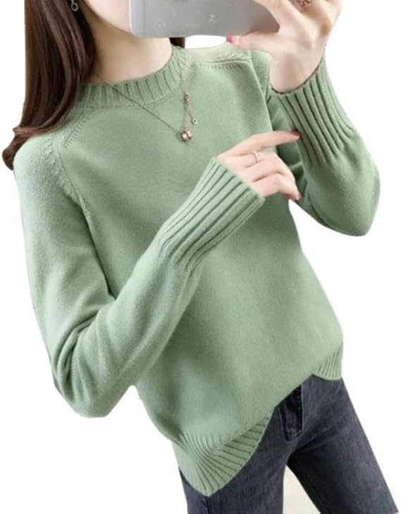 Amazon ビッグバレー セーター レディース ニット クルーネック トップス チュニック 秋 冬 服 大きいサイズ カットソー 長袖 グリーン セーター 通販