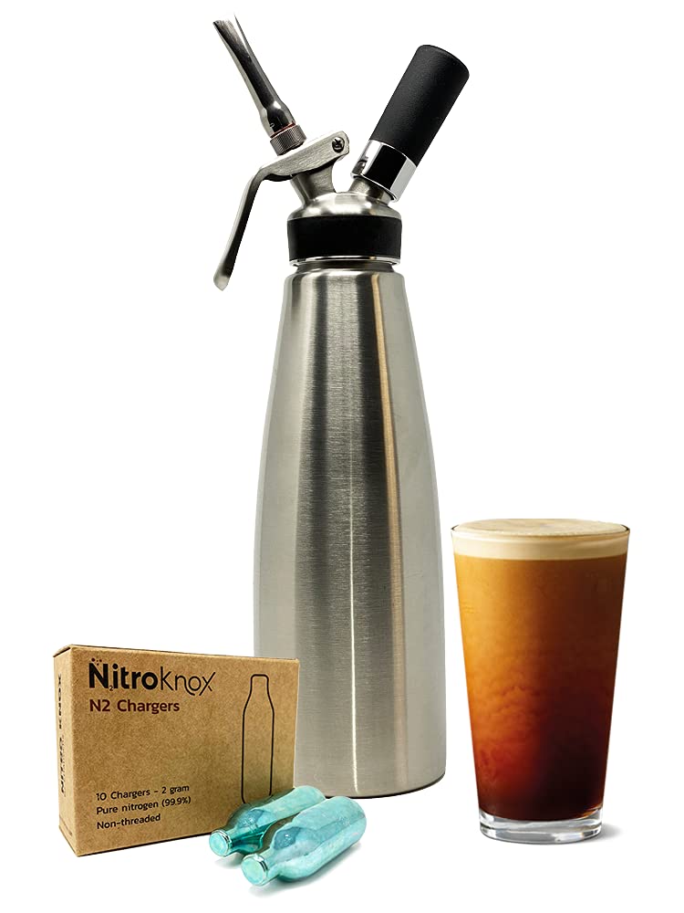 Nitroknox Pro XL Kit  Premium 2 pint Stainless Steel Dispenser  Nitrogen Cartridges (N2)  Nitro Flat Tip pack  Nitro Cold Brew  N2 Chargers  Nitro Chargers (2 Pint)