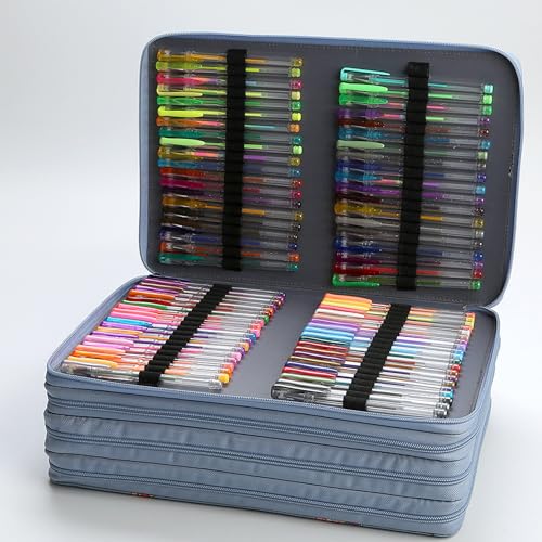Image of Grey Marker Case, 264 Slots for (104 Markers Bag + 160 Gel Pencils Organizer) Alcohol Marker Pencil Holder for Art Sketch Markers, Permanent Paint Pens Artist Supplies