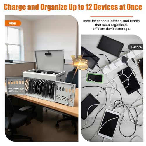Image of Meteteel 12 Device Tablet Charging Station Lock Box for Chromebook White