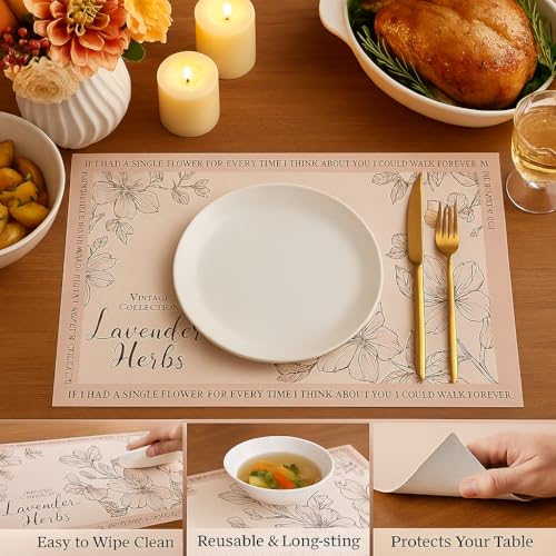 Image of YELONA Leather Dining Table Placemats Set of 2 - Waterproof, Heat Resistant, Anti-Slip, Easy to Clean Table Mats for Dining Table, Kitchen & Home Decor (Pastel Blush, 40 x 30 cm)