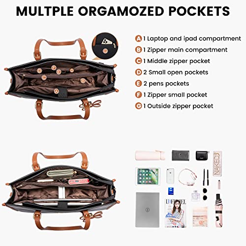 Lovevook Laptop Bag For Women, Fashion Computer Tote Bag Large Capacity Work Handbag 15.6 Inch, Messenger Bag Purse With Bow, Briefcase Bag For Business Office #TOP1
