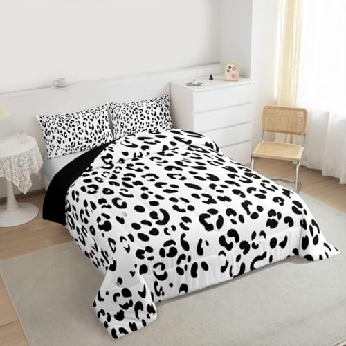 Édredon chaud en microfibre douce imprimé léopard noir et blanc 240x260 - 3
