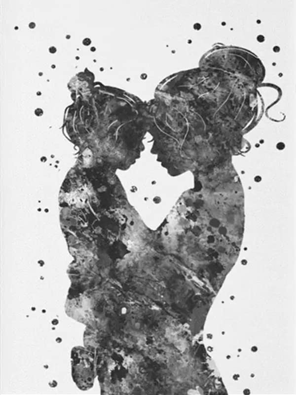 YINGD 5D Diamond Painting Kits Black White Mother Daughter Full Drill Round Diamond Art Gems Stone Cross DIY Diamond Painting by Number Kits for Wall Decorationch