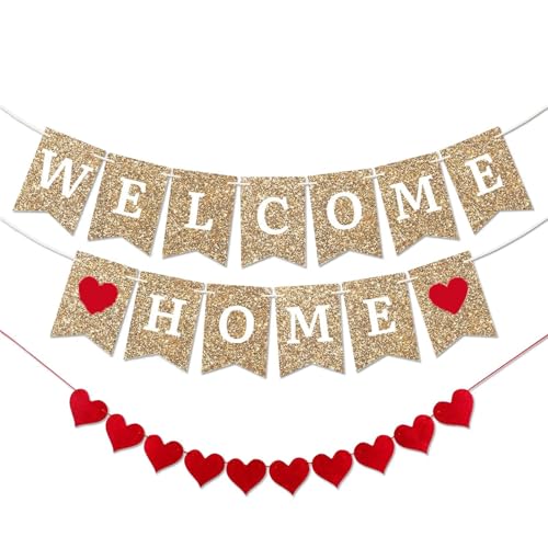 Glitter Gold Welcome Home Banner Fully Assembled 8 ft Strand