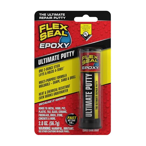 Flex Seal Epoxy Ultimate Putty Multi-Purpose Durable Permanent Watertight Long-Lasting Bond for Automotive Marine Plumbing Home & Tool Repairs Cures Dark Gray 2 oz Putty Stick