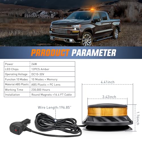 Image of Nilight Amber Beacon Light 12V-24V Aluminum Base Flashing Safety Warning Lights Permanent & Magnet Mount LED Emergency Rotating Strobe Light for Forklift Truck Tractor UTV Snow Plow, 2 Years Warranty | 12V-24V Aluminum Base Permanent & Magnet Mount LED Emergency Rotating Strobe for Forklift Truck Tractor UTV Snow Plow