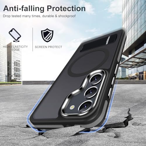 Image of MALEWOLF Kickstand Case for Samsung Galaxy S23, 3 Way Stand & Anti-Slip TPU Edge & Matte Translucent S23 Case, Compatible with Magsafe, Shockproof Slim Case for Galaxy S23 5G (Black /Grey)
